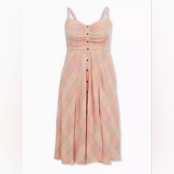 Torrid Multi Plaid Challis Button Front Midi Dress 1x 14 16 - Picture 5 of 12